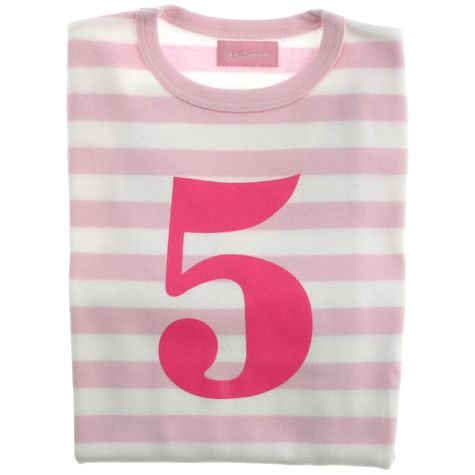 Pale Pink &amp; White Striped Number 5 T Shirt