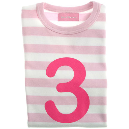 Pale Pink &amp; White Striped Number 3 T Shirt
